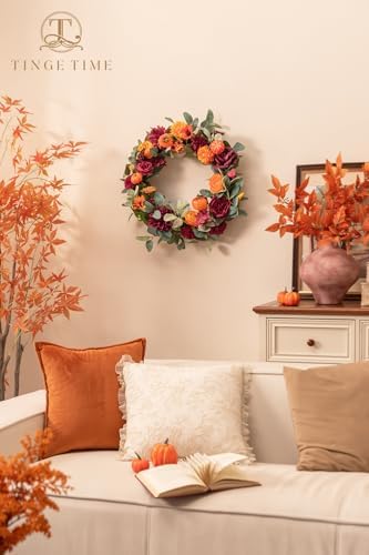 TINGE TIME Fall Artificial Flower Combo, Rose Dahlia Burgundy Burnt Orange - Image 2