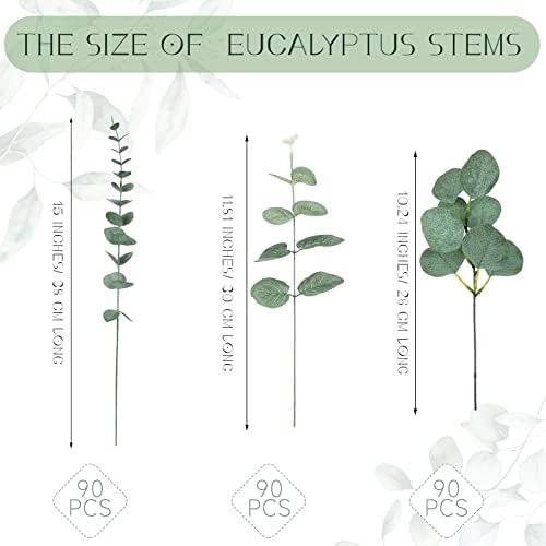 Giegxin 270 Pcs Mixed Artificial Eucalyptus Leaves Stems Bulk Green - Image 2