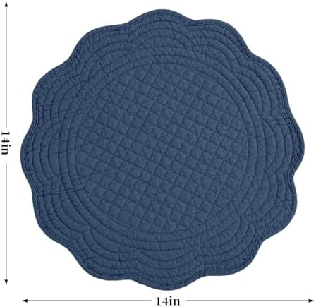 HOMBYS Quilted Placemats Set of 6 Washable Round Placemats for Kitchen Table-100% Cotton Fabric 14 Inch Round Table Mats, Cotton Fabric with Microfiber Filling, (14"x14", Sapphire Blue) - Image 2