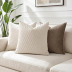 DEZENE Beige Couch Pillow Covers: Pack of 2 24x24 Inch Vertical Ripple Striped Velvet Square Throw Pillow Cases for Couch Sofa Bed Living Room Home Decor - Image 4