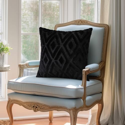 Pallene Fall Black Faux Fur Throw Pillow Covers 26x26 Set of 2 - Image 5