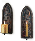 Gothic Wall Candle Sconces Set of 2, Snake and Moon Iron Wall Mounted Candelabra Holder with Removable Trays for Taper & Pillar Candles, Natural Aesthetic Boho Art Hanging Design Decor by AimtoHome