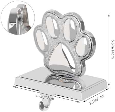 Hxezoc 2 Pack Dog Paw Christmas Stocking Holders 3D Silver Metal Mantel Pet Paw Stocking Hangers for Christmas Fireplace Mantel Decorations Christmas Holiday Supplies - Image 2