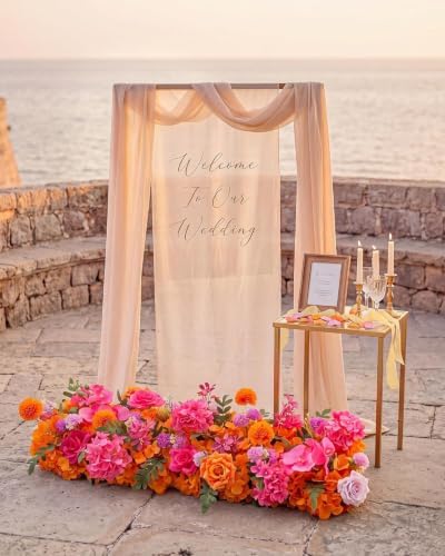 36inch Aisle Flower Garland with Chiffon Sheer Drape, Bright Multi-Color Rose with Hydrangea & Chrysanthemum Artificial Flowers, Floral Runner for Wedding Arch, Backdrop, Table Decor, Ceremony Pathway - Image 4