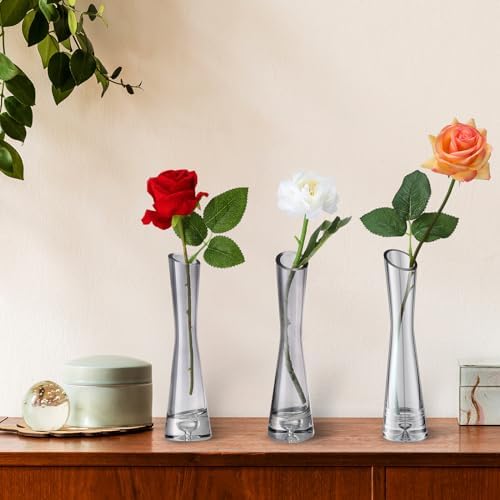 Lallisa 6 Pcs Glass Bud Vases for Centerpieces Maria Modern Clear Small Skinny Decorative Single Flower Bud Vase for Wedding Party Event Home Office Decoration(7.87 Inch,Grey) - Image 5