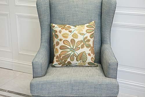 Mika Home Set of 2 Jacquard Tropical Leaf Pattern Throw Pillow Covers Decorative Pillowcase 22X22 Inches,Teal Cream - Image 3