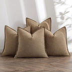 MIULEE Khaki Boho Linen Decorative Pillow Covers 18x18 Inch Pack of 4 by MIULEE