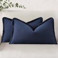 decorUhome Linen Fringe Navy Blue Throw Pillow Covers 12x20 Set of 2 by decorUhome