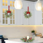 8 Pcs Mini Christmas Cabinets Wreath for Kitchen Small Christmas Ceder Candle Rings Wreaths Artificial Norfolk Pine Red Berry Garland Hanging Ornament Farmhouse Wreath for Holiday Xmas Party Decor - Image 5