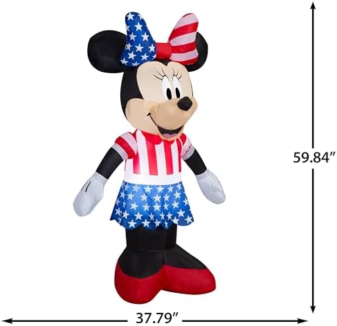 Gemmy 5 FT Patriotic Minnie Mouse Inflatable with American Flag – Lighted Airblown Disney 4th of July Blow Up Outdoor Yard Decoration - Image 3