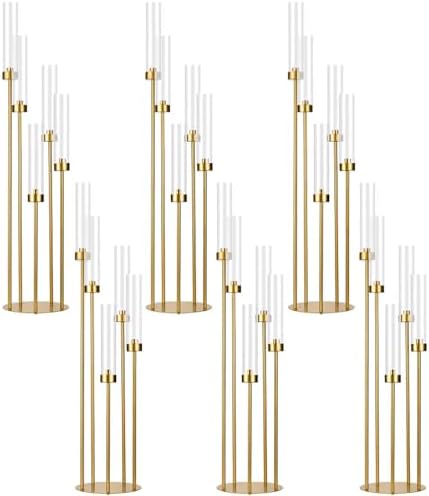 6PCS 5 Arm Gold Candle Holders for Wedding Table Centerpieces,39.37'' Tall by WeddingPartyDecoration