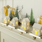 MorningRo 4 Pcs Christmas Village Stocking Holder for Mantle LED Christmas Village House Stocking Hook Set Fireplace Stand Hanger for Xmas Holiday Counter Window Decoration by MorningRo