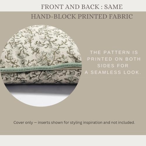 Palm & Loom 100% Cotton Linen Cushion Cover - Decorative Throw Pillow Case with Powder Blue & Green Print with Pipping - Traditional Living Room, Bedroom Pillow Cover (Jal, 20" x 20" (Pack of 1)) - Image 4