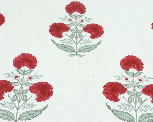 60x90 Inches Rectangle Hand Block Printed Cotton Tablecloth, Brown Red Floral Table Cloths Washable, Indian Table Linen for Halloween Christmas Outdoor Thanksgiving Gifts Home Decor Dinning Outdoor - Image 2