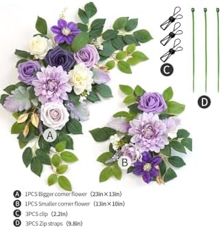 Wedding Decor Pack of 2 Welcome Sign Flower Backdrop Garland for Ceremony Reception Wall Easel Home Decoration Entryway Faux Outdoor Board Head Table Decor Lilac & Cream - Image 3