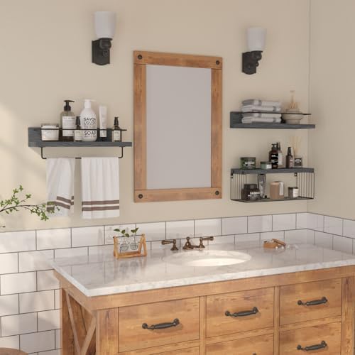 PopiShelves Bathroom Shelves Over Toilet for Wall, Floating Shelves with Storage Basket Paper Holer for Kitchen Living Room, Bedroom & Classroom, Set of 3 (Grey) - Image 6