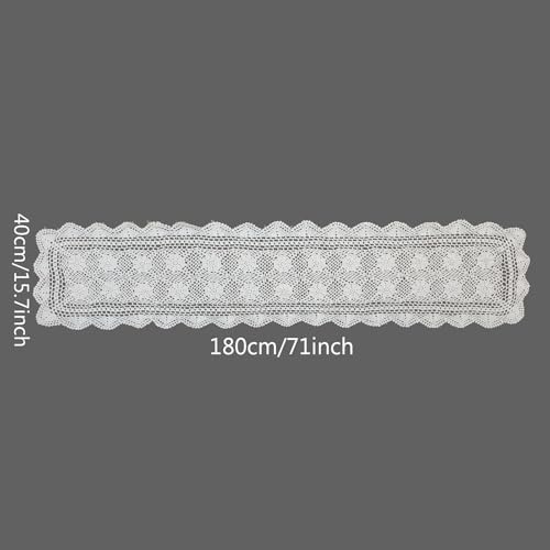 USTIDE White Cotton Crochet Table Runner Handmade Lace Table Doily Vintage Dresser Scarf for Farmhouse Kitchen Wedding Decor 15 Inch X70 Inch - Image 2