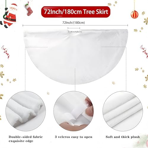 72 Inch White Christmas Tree Skirt，Faux Fur Large Tree Skirt for Christmas Tree Decorations Xmas Party Holiday - Image 2