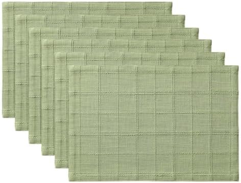 ZeeMart Linen Checked Farmhouse Placemats Set of 6, Sage Green 13x19in - Image 7