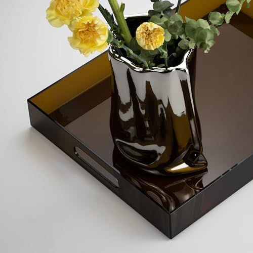 ATZYmolin 16"x12" Large Acrylic Serving Tray, Vanity Platter, Amber - Image 5