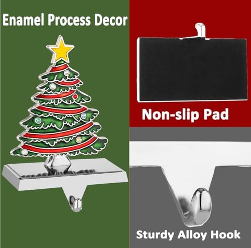 Set of 4 Christmas Stocking Holders for Mantel Retro Stocking Holders with Santa Snowman Tree Sleigh Design Silver Metal Christmas Stocking Holders- Stockings Hanger for Xmas Decoration (Set of 4) - Image 3