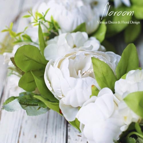 Floroom Floral Wreath, Artificial White Peony Wreath, 15"-16" Front Door Decorations Wall Decor - Image 4