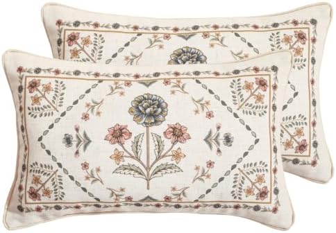 ISAENNE Designer Linen Throw Pillow Cover,Set of 2,20"x12"-Cornucopia B by Isaennehomedecoration