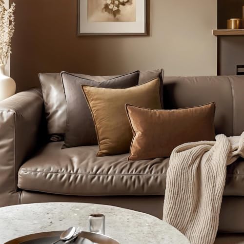 MIULEE Decorative Brown Velvet Euro Sham Throw Pillow Covers 28x28 Inch - Image 4