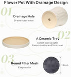 8.3 Inch Ceramic Planters with Drainage Hole and Saucer,Indoor Outdoor Large Flower Pots, Garden Pot for Plant Lovers (White) - Image 4