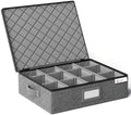 YearningHome Cup and Mug Storage Boxes with Dividers,Hard Shell Coffee Mug Organizer with Lid,Handles,Zips and Label Window for Coffee Mugs,Tea Cups,Packing and Moving,Hold 12,1 Pack, Grey by YEARNINGHOME