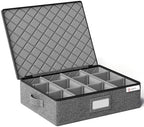 YearningHome Cup and Mug Storage Boxes with Dividers,Hard Shell Coffee Mug Organizer with Lid,Handles,Zips and Label Window for Coffee Mugs,Tea Cups,Packing and Moving,Hold 12,1 Pack, Grey by YEARNINGHOME
