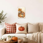 Decorative Tin Sign Watercolor Metal Tin Sign Autumn Cornucopia Pumpkins Fruit Sunflowers Harvest Wall Decor for Dining Room Kitchen Living Room 6×8 Inches with Metal Frame - Image 5