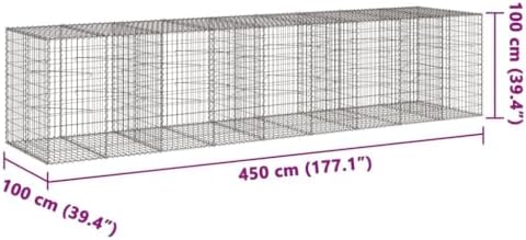 vidaXL Gabion Basket with Cover 177.2"x39.4"x39.4" Galvanized Iron - Image 3