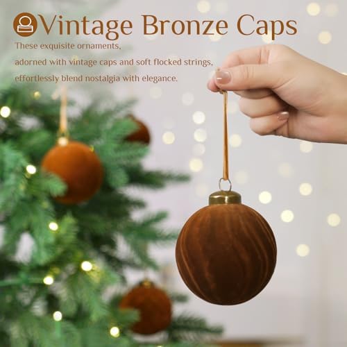 XmasExp 36PCS Velvet Christmas Ornaments Set Mixed Flocked Balls Ornaments Shatterproof Christmas Tree Decorations for Holiday,Party,Home(Brown) - Image 2