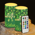 St Patricks Day Decor Flameless Candles Battery Candles with Remote Control Green Bow LED Pillar Candles Electric Fake Plastic Candles for Home Room Bedroom Holiday Decorations Set of 2 by WelcometoLuarisgur