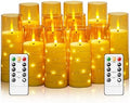 Sasigeiaa Flameless Candles with Embedded Star String - Battery Operated LED Candles, with Remote,12 Gold Flickering Candles for Christmas, Weddings, Home Decor & Party,(D 2.3"×H 5" 6" 7") by sasigeiaa