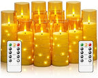 Sasigeiaa Flameless Candles with Embedded Star String - Battery Operated LED Candles, with Remote,12 Gold Flickering Candles for Christmas, Weddings, Home Decor & Party,(D 2.3"×H 5" 6" 7") by sasigeiaa