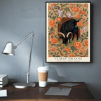 Chinese Lunar Year of the Goat Black Goat Wall Art with Orange Floral and Iris Pattern - Home Decor Posters for Room Aesthetic Family Wall Decor Prints Canvas Wall Art 20X30 in Black Framed - Image 6