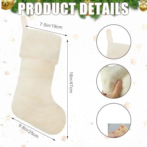 12 Pcs Christmas Stocking 18" Plush,Beige - Image 2