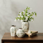 Ceramic Flower Small Vase for Home Decor, Vintage Green Vase Set of 3 - Image 2