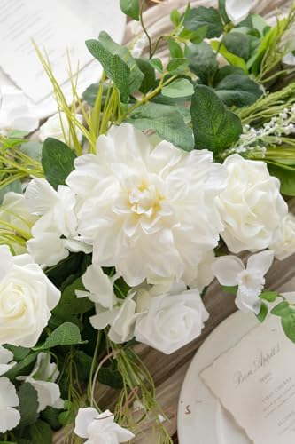 Ling's moment Flower Garland, 6FT Eucalyptus & Rose White & Lily & Olive - Image 3