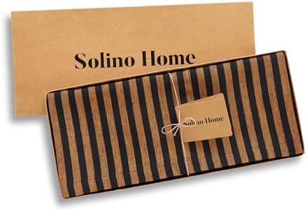 Solino Home 100% Linen Table Runner, 14 x 144 in, Pumpkin and Black Striped - Image 5
