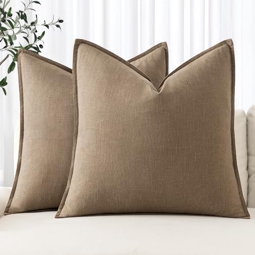 MIULEE Decorative Linen Euro Sham Pillow Covers 26x26 Khaki by MIULEE