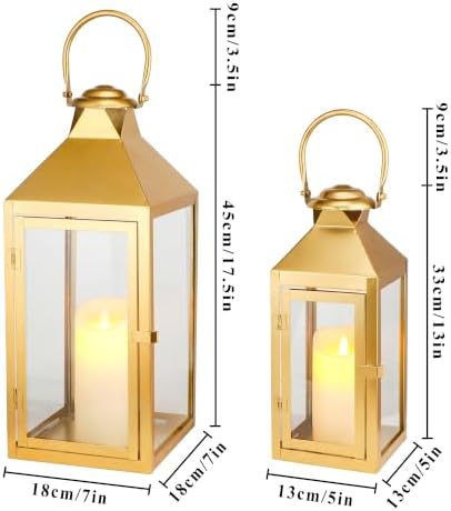 JHY DESIGN Set of 2 Gold Decorative Candle Lanterns 17.5"&13.5" H Metal Hanging Candle Holders for Indoor Outdoor Home Decor Paritie Wedding Ramadan - Image 3