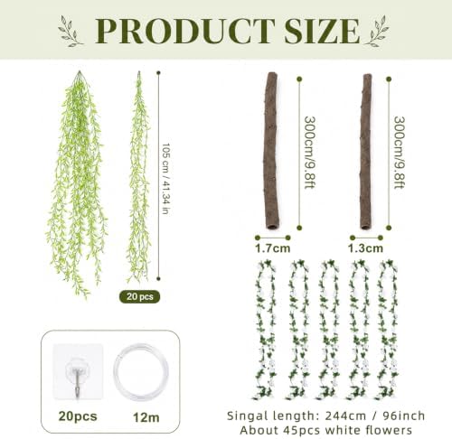 128 Ft Jungle Theme Decoration Set 27pcs Artificial Greenery Leave Vines Decor with Hooks Hanging DIY Ceiling Vines Forest for Forest Rainforest Safari Party Safari Tropical Classroom Decor - Image 2