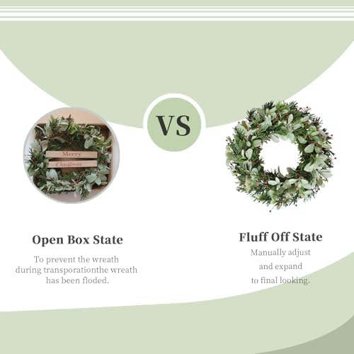 24 Inch Artificial Wreaths for Front Door, Winter Spring Decoration Wreath with Red Berry and Lamb Leaves, Evergreen Natural Wreath for Indoor Outdoor Farmhouse Festival Home Decor - Image 5