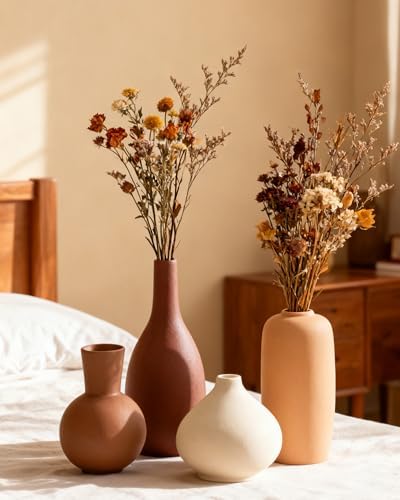 Ceramic Vase Home Decor Small Flowers Vase Set of 4 Living Room Decoration Bookshelf Bedroom Office Kitchen Dining Table Modern Farmhouse - Image 6