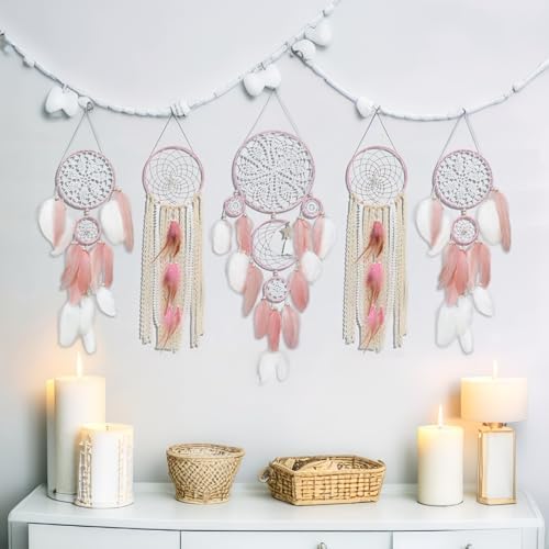 Set of 5 Boho Bedroom Dream Catchers for Adults Wall Bohemian Decor - Image 3