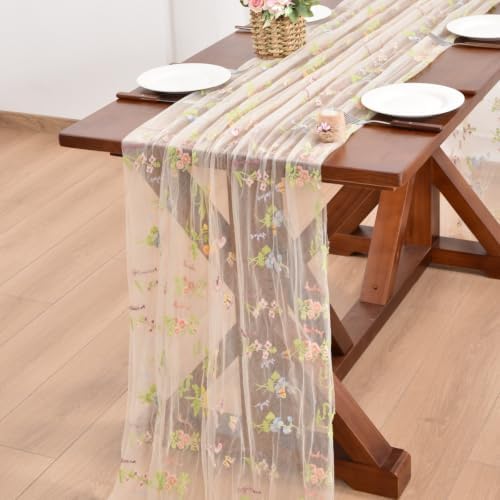 Butterfly Floral Table Runner Flowers Tea Garden Party Picnic Table Decor - Image 6