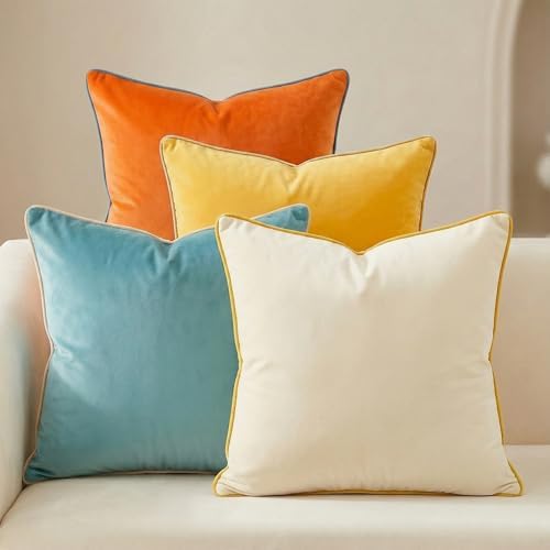 Mecatny Velvet Decorative Throw Pillow Covers 20x20 Set of 4 Orange/Yellow by Mecatny